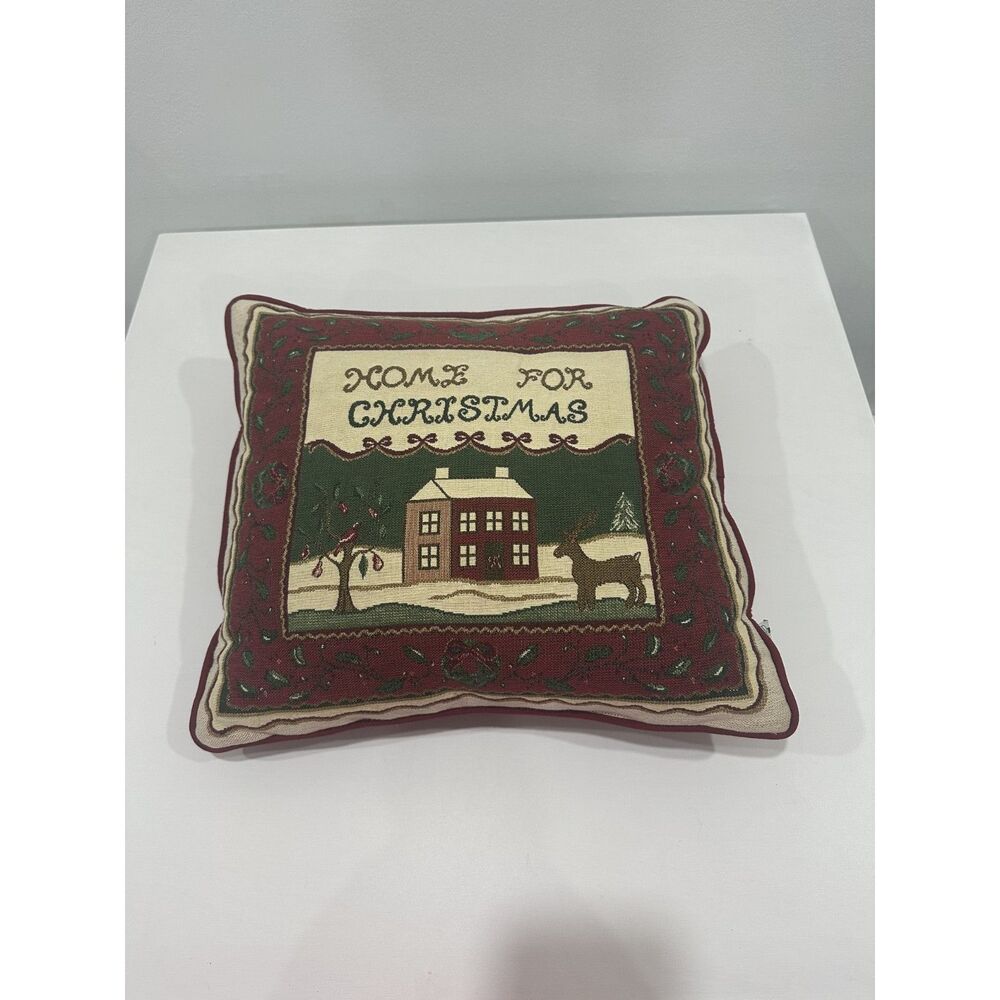 Vintage 1980s "Riverdale" Home for Christmas Tapestry Pillow
